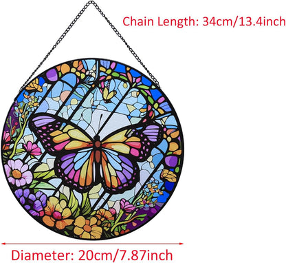 Butterfly Hanging Stained Glass for Windows,20cm/7.87inch Hand-Painted Sun Catcher Garden Hangings Christmas Mother's Day, Valentine's Day Ornaments Festival Gift (A Style)