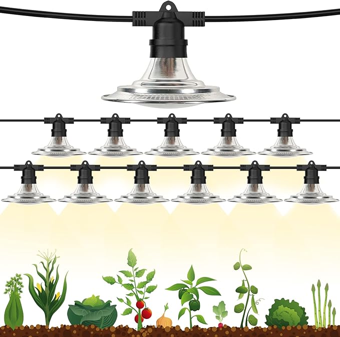 Espird Outdoor LED Grow Lights for Greenhouse 12-Light Waterproof String Grow Light, Full Spectrum LED Plant Grow Light Lamp, Waterproof Greenhouse Grow Lights for Seedling, Veg, Flower