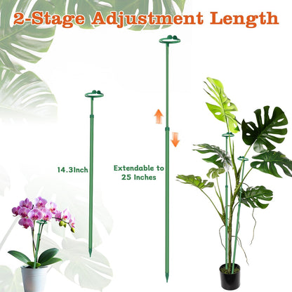 Extendable Plant Stakes,Adjustable Length from 14.3IN to 25IN Monstera Support Stakes with Clips,Sturdy Plant Stakes for Indoor Outdoor,Garden Sticks for Orchid,Tomato,Climbing Plants- 7Pack