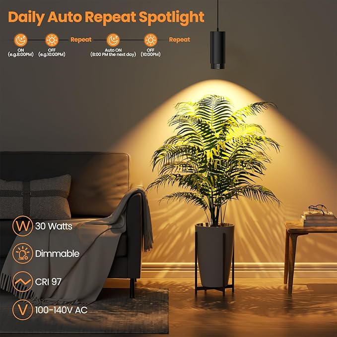 Remote Control Hanging Grow Lights for Indoor Plants, 30W Hanging Plant Light with Auto On/Off Timer, Full Spectrum LED Grow Light 3000K-5000K, Dimmable Plug in Pendant Hanging Lights, Black