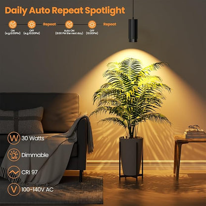 Remote Control Hanging Grow Lights for Indoor Plants, 30W Hanging Plant Light with Auto On/Off Timer, Full Spectrum LED Grow Light 3000K-5000K, Dimmable Plug in Pendant Hanging Lights, Black