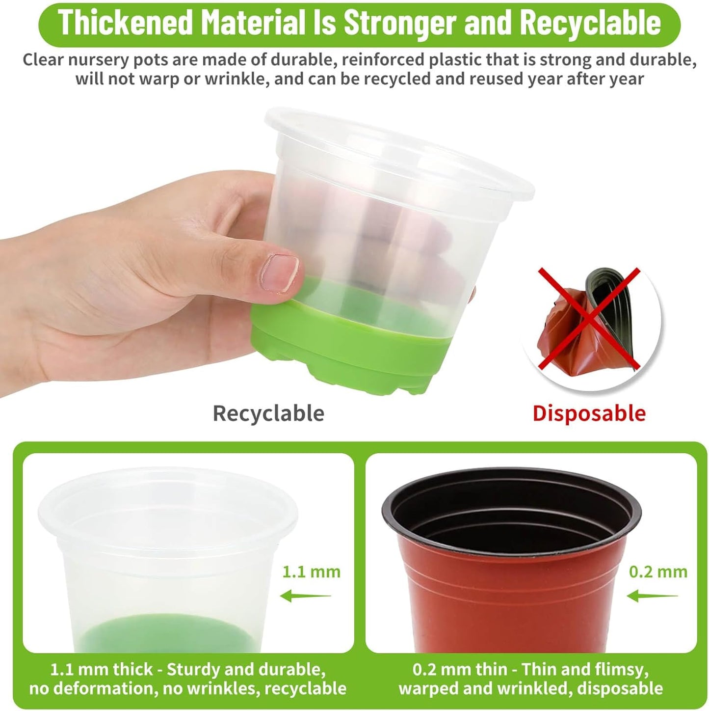 Caffox 57PCS Reusable Seed Starter Kit Includes 26 Packs 4" Clear Nursery Pots with Silicone Base, Repotting Mat, Gardening Gloves, Plant Labels and Seedling Tools for Easy Transplant