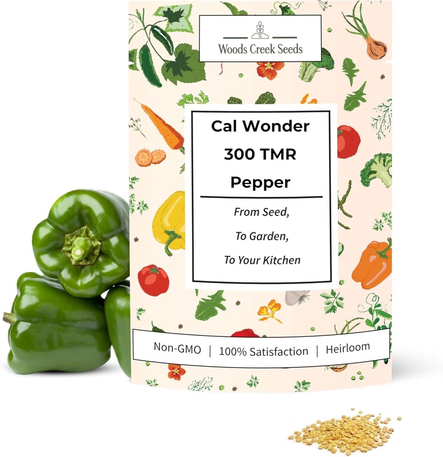 Woods Creek Seeds: Cal Wonder 300 TMR Sweet Pepper Seeds for Planting - Over 250 Heirloom Non-GMO California Wonder Bell Pepper Seeds for Planting Outdoors or Indoors for Home Plant Gardens