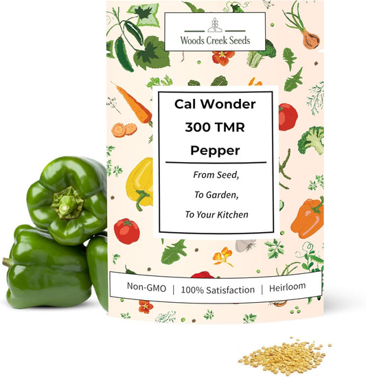 Woods Creek Seeds: Cal Wonder 300 TMR Sweet Pepper Seeds for Planting - Over 250 Heirloom Non-GMO California Wonder Bell Pepper Seeds for Planting Outdoors or Indoors for Home Plant Gardens