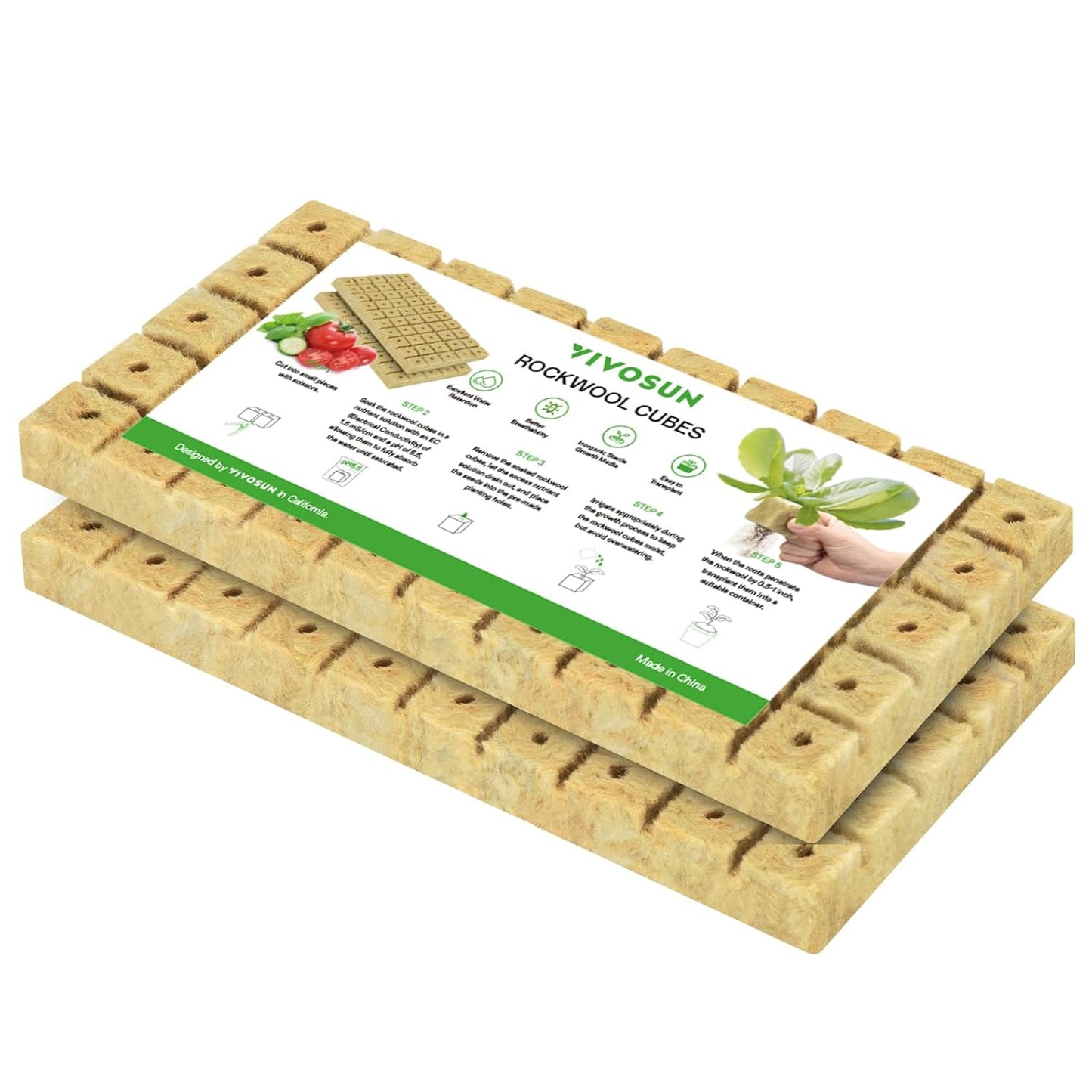 VIVOSUN 1 Inch Rockwool Cubes, Grow Cubes for Hydroponics, Cuttings, Cloning, Plant Propagation, Seed Startling, 2 Sheets 100 Plugs