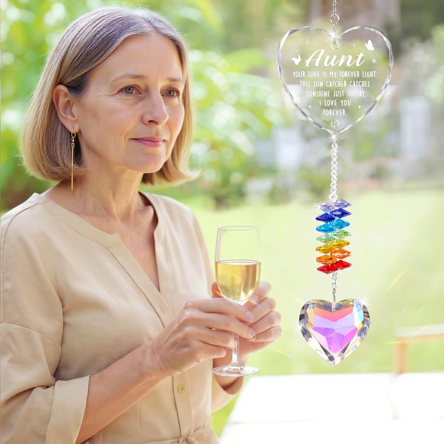 Aunt Gifts for Women, Birthday Gift for Aunt from Niece Nephew, Unique Auntie Crystal Suncatcher Garden Decor, Retirement, Christmas, Thanksgiving Gifts