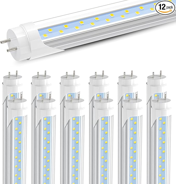 JESLED 4FT LED T8 Type A+B Tube Lights, 24W(65W Equivalent), 3200LM, 6000K, Single or Double End Powered, Plug and Play or Ballast Bypass, 4 Foot T10 T12 Fluorescent Bulbs Replacement, Clear(12-Pack)