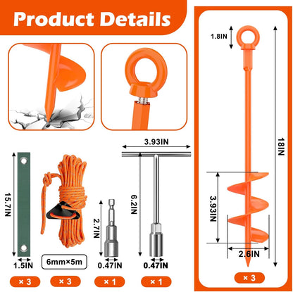 3 Pack 18" Tree Stake Kit, Heavy Duty Spiral Stakes and Supports for Leaning and Young Trees Straightening, Protect Trees from Bad Weather (Orange)