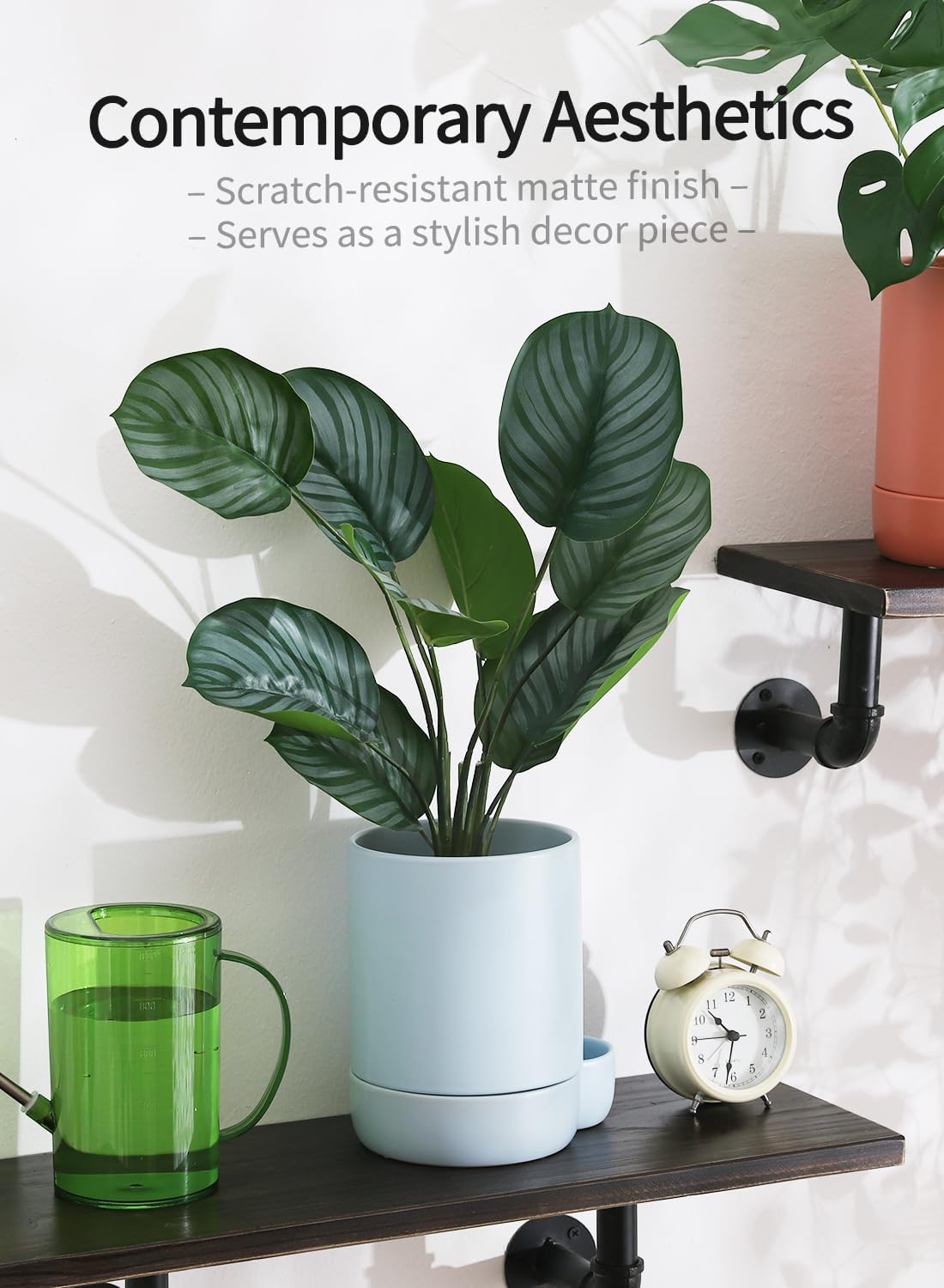 5.5 Inch Ceramic Self Watering Planters with Absorbent Cotton Rope, Cylinder Round Flower Pot for Succulent, Herbs, African Violets, Blue, 1 Pack