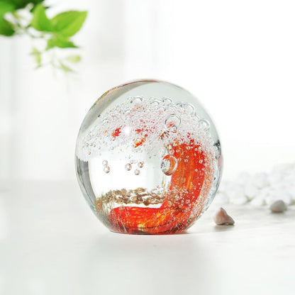 Decorative Crystal Ball Figurines Ocean Waves Paperweight Blown Glass Decor Sea Art Ocean Lovers Gift Red 3.15"