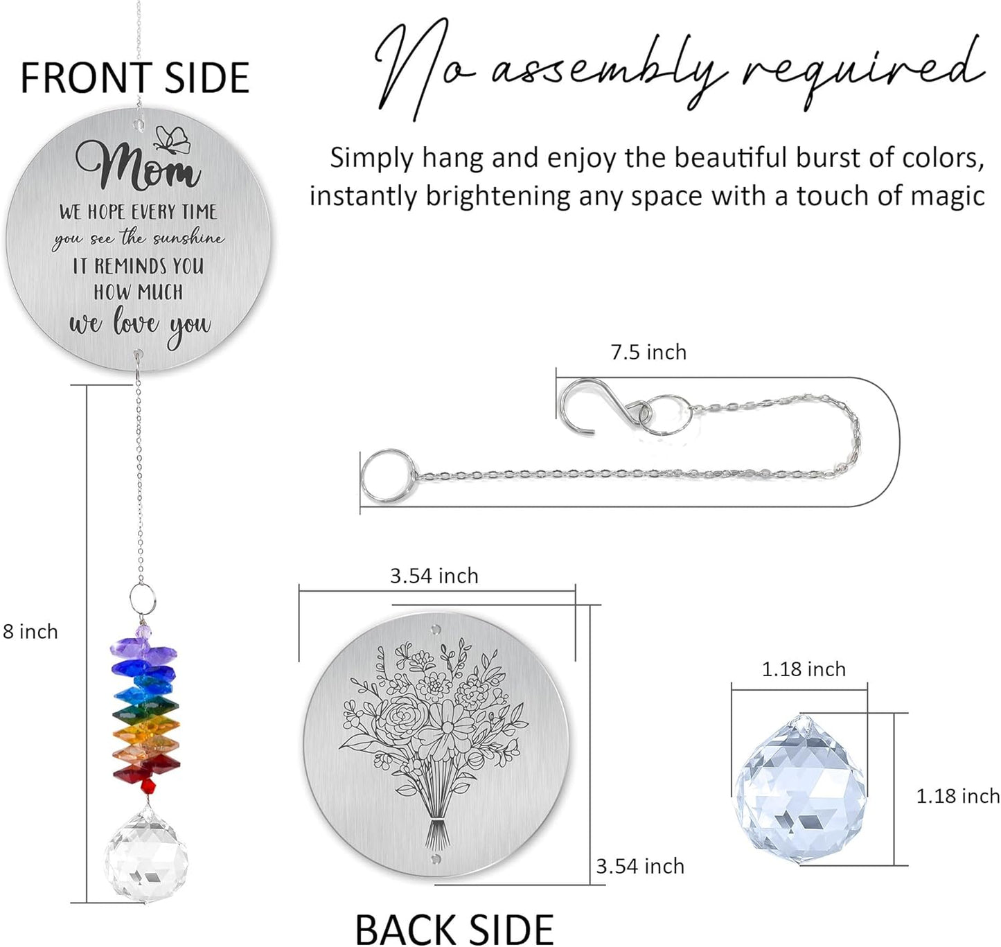 Gifts for Mom - Mom we Love You - Birthday Gift Crystal Suncatcher Rainbow Maker - Hanging Window Decor - Gift for Mother from Daughter Son - Sentimental Suncatcher Ornament