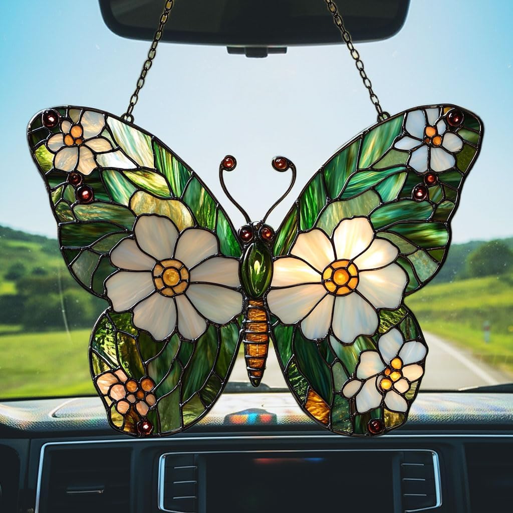 Daisy Fresh Butterfly Acrylic Suncatcher Stained Glass Effect Window Car Hanging Christmas Ornament Indoor Outdoor Decor Garden Sun Catcher Panel for Butterfly Lover for Women Mom Grandma