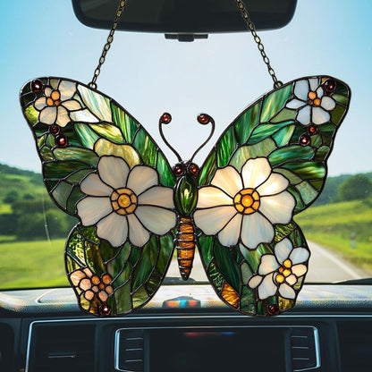Daisy Fresh Butterfly Acrylic Suncatcher Stained Glass Effect Window Car Hanging Christmas Ornament Indoor Outdoor Decor Garden Sun Catcher Panel for Butterfly Lover for Women Mom Grandma
