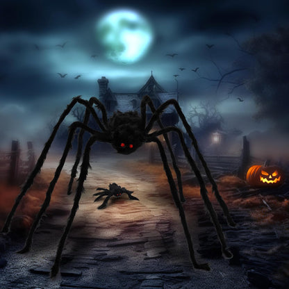2 Pcs 59" Giant Halloween Spider+11.8" Baby Spider+212" Giant Spider Web, Large Halloween Yard Lawn Holiday Decor