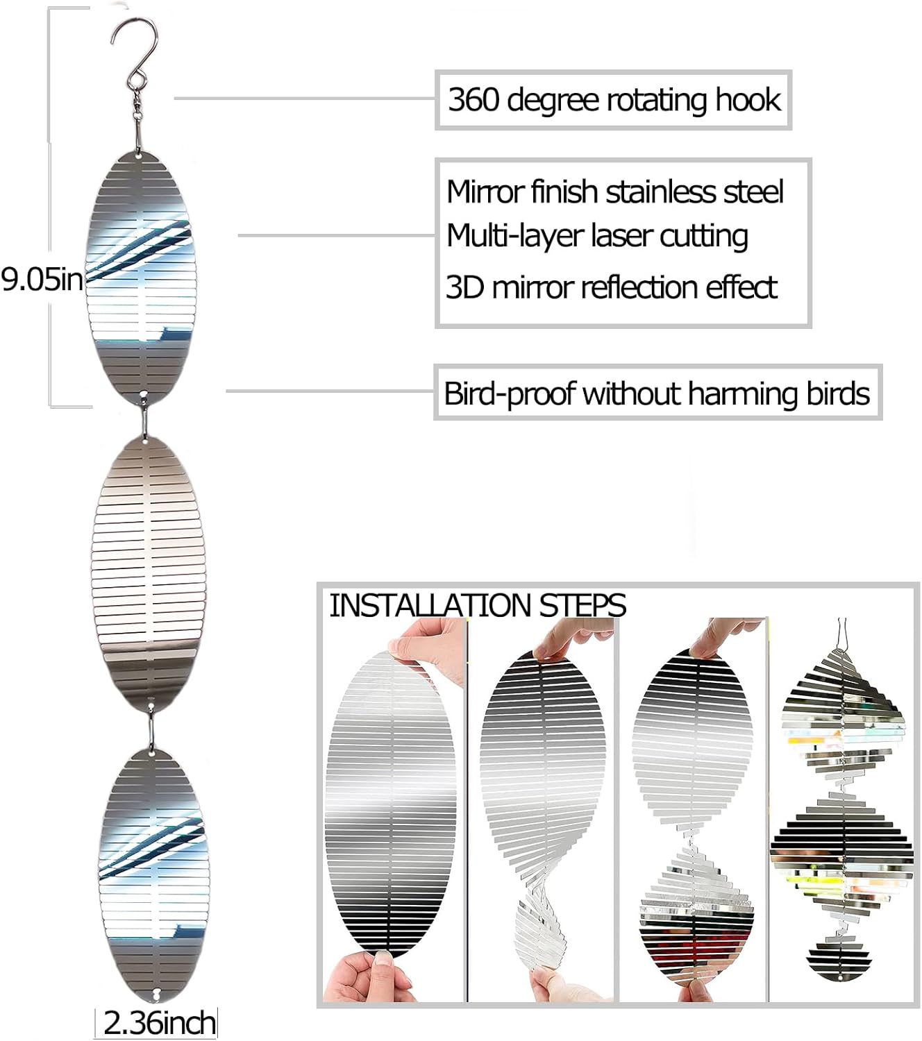 Metal Bird Scare Discs Set-Highly Reflective Double-Sided Bird Reflectors,Extra Sparkly Wind Spinners Outdoor Garden Decor, Bird Devices Deterrent to Scare Birds Away from Yard Patio Farm
