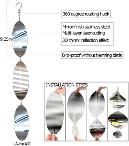 Metal Bird Scare Discs Set-Highly Reflective Double-Sided Bird Reflectors,Extra Sparkly Wind Spinners Outdoor Garden Decor, Bird Devices Deterrent to Scare Birds Away from Yard Patio Farm