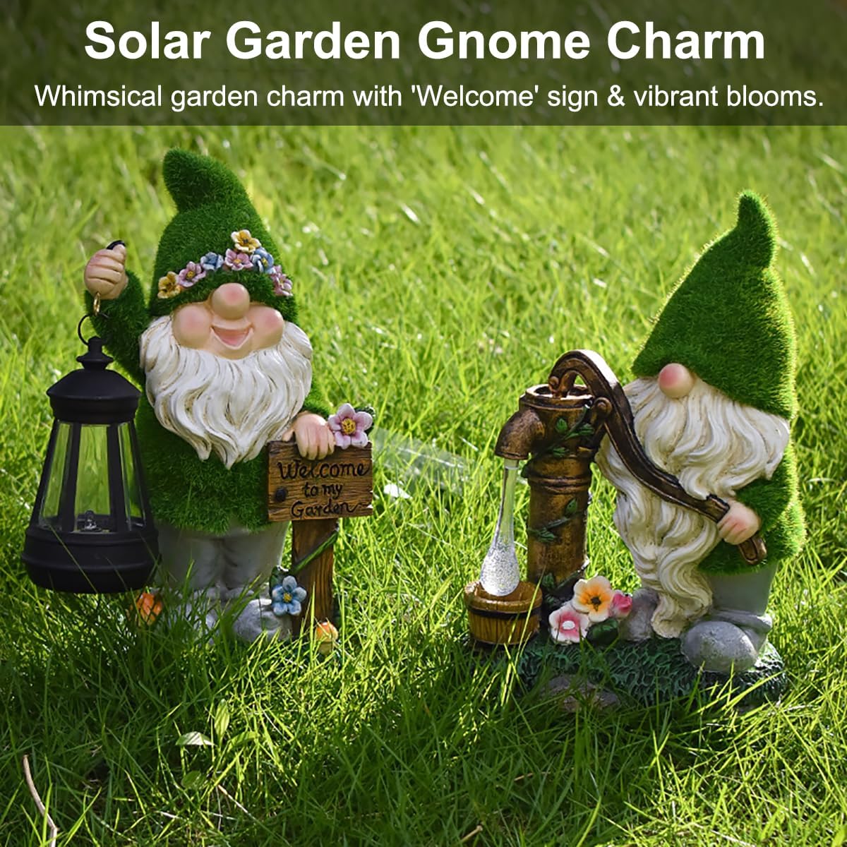 VINIUSIKI Solar Garden Gnome Statues with Lantern Light, Easter Outdoor Decorations for Porch Patio, Gifts for Women and Men, Decorative Resin Statue for Outdoor Patio Yard