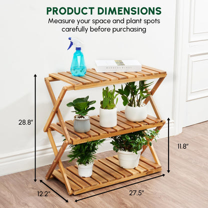 BEEFURNI Acacia Plant Stand Indoor, Wooden Outdoor Planter Stand, 3 Tier Succulent Shelf, Easy Assembly, Patio Balcony Sunroom Decor, Flower Garden Shelf, 1-year Manufacturer Warranty (Natural Wood)