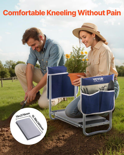 VEVOR Garden Kneeler and Seat Heavy Duty, Portable Garden Stool with 11'' EVA Kneeling Pad and 2