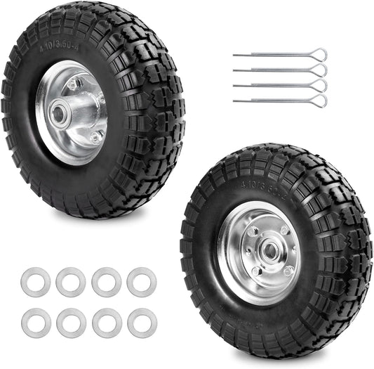 4.10/3.50-4 Tire Wheels Flat Free 10" Heavy Duty Solid Flat-Free Replacement Tire with 5/8 Axle