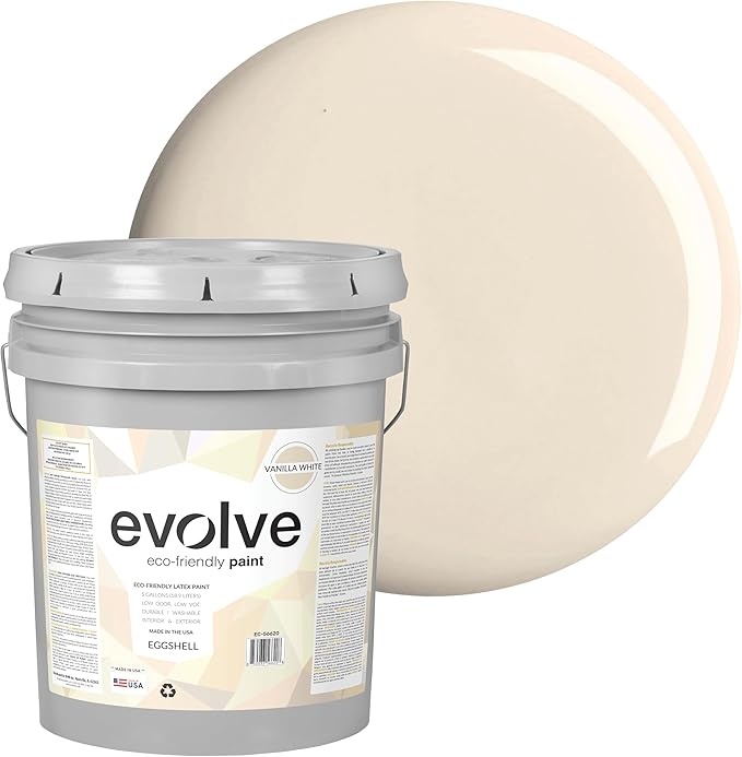 EVOLVE Paint & Primer: Environment-friendly, Low Sheen with One-coat Coverage for Interior & Exterior surfaces (Vanilla White, 5-Gallon)