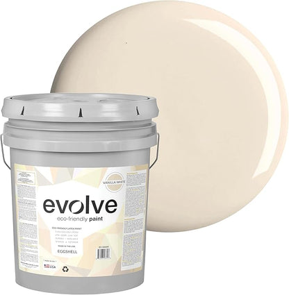 EVOLVE Paint & Primer: Environment-friendly, Low Sheen with One-coat Coverage for Interior & Exterior surfaces (Vanilla White, 5-Gallon)