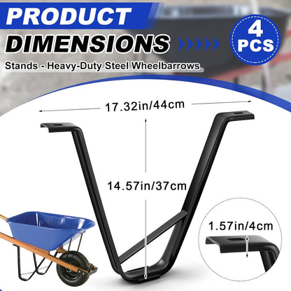 4 Pcs Heavy-Duty Steel Wheelbarrow Stands Trolley Replacement Parts Wheel Barrel Carretilla Bracket for Construction Wheelbarrows Yard Carts Carretillas para Construction Garden Carts