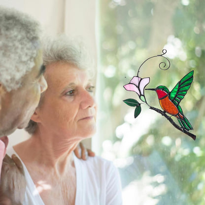 Handmade Stained Glass Hummingbird on Branch Colorful Glass Bird Suncatcher for Indoor Window Decor Unique Hummingbird Gift for Women,Mom,Grandma