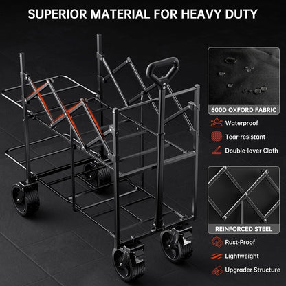 Double Decker Wagon 320L Large Capacity 400LBS Collapsible Sports Utility Cart with Big Wheels,Double Extended Tailgate Heavy Duty Folding Wagon Cart for Groceries,Camping,Outdoor