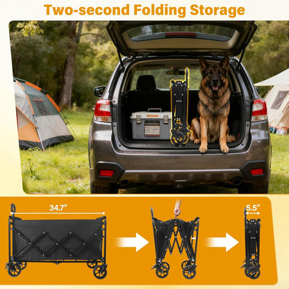 Wagons Carts Foldable,500 LBS Large Capacity Foldable Wagon Cart Collapsible Wagon with Wheels & Drink Holders,Utility Folding Cart for Camping Garden Beach Picinic Grocery Outdoor Shopping(Black)
