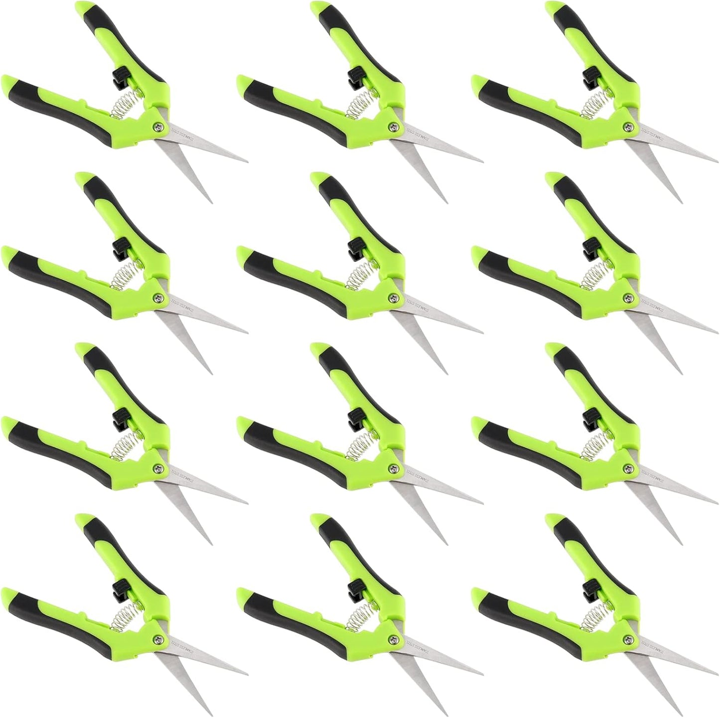 PINGEUI 12 Pack 6.5 Inches Green Micro Tip Pruning Snips, Bud Trimming Scissors with Straight Tip Stainless Steel Blades, Gardening Hand Pruning Shears for Trimming Herb Plants Flowers Bonsai