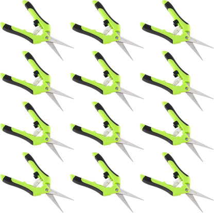 PINGEUI 12 Pack 6.5 Inches Green Micro Tip Pruning Snips, Bud Trimming Scissors with Straight Tip Stainless Steel Blades, Gardening Hand Pruning Shears for Trimming Herb Plants Flowers Bonsai