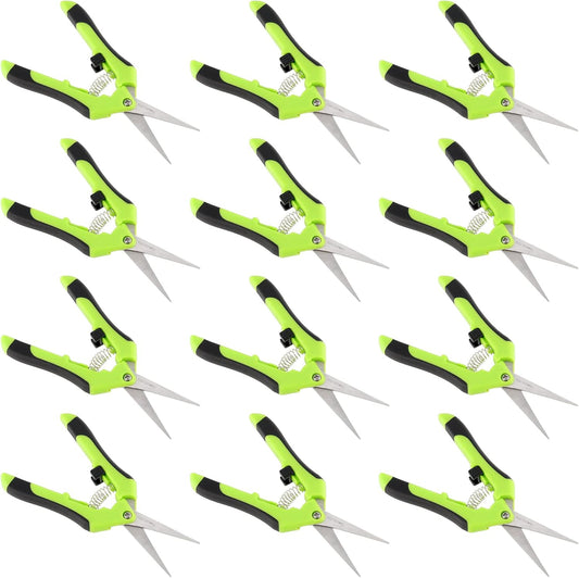 PINGEUI 12 Pack 6.5 Inches Green Micro Tip Pruning Snips, Bud Trimming Scissors with Straight Tip Stainless Steel Blades, Gardening Hand Pruning Shears for Trimming Herb Plants Flowers Bonsai