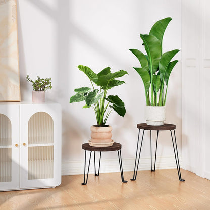 Yangbaga 2Pack Wooden Plant Stands Indoor,11.81IN Round Plant Stands with Metal Legs,Mid Century Plant Holder for Home Decor,Multi-purpose Plant Table for Living Room/Patio/Garden/Balcony/Office