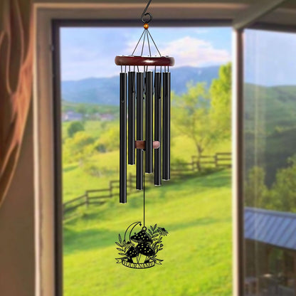 Personalized Customize Name Fantasy Mushroom Wonderland Wind Chime, Metal Iron 37 Inch Outdoor Memorial Gift for Garden Yard Patio Home Decor, Black (Style D)
