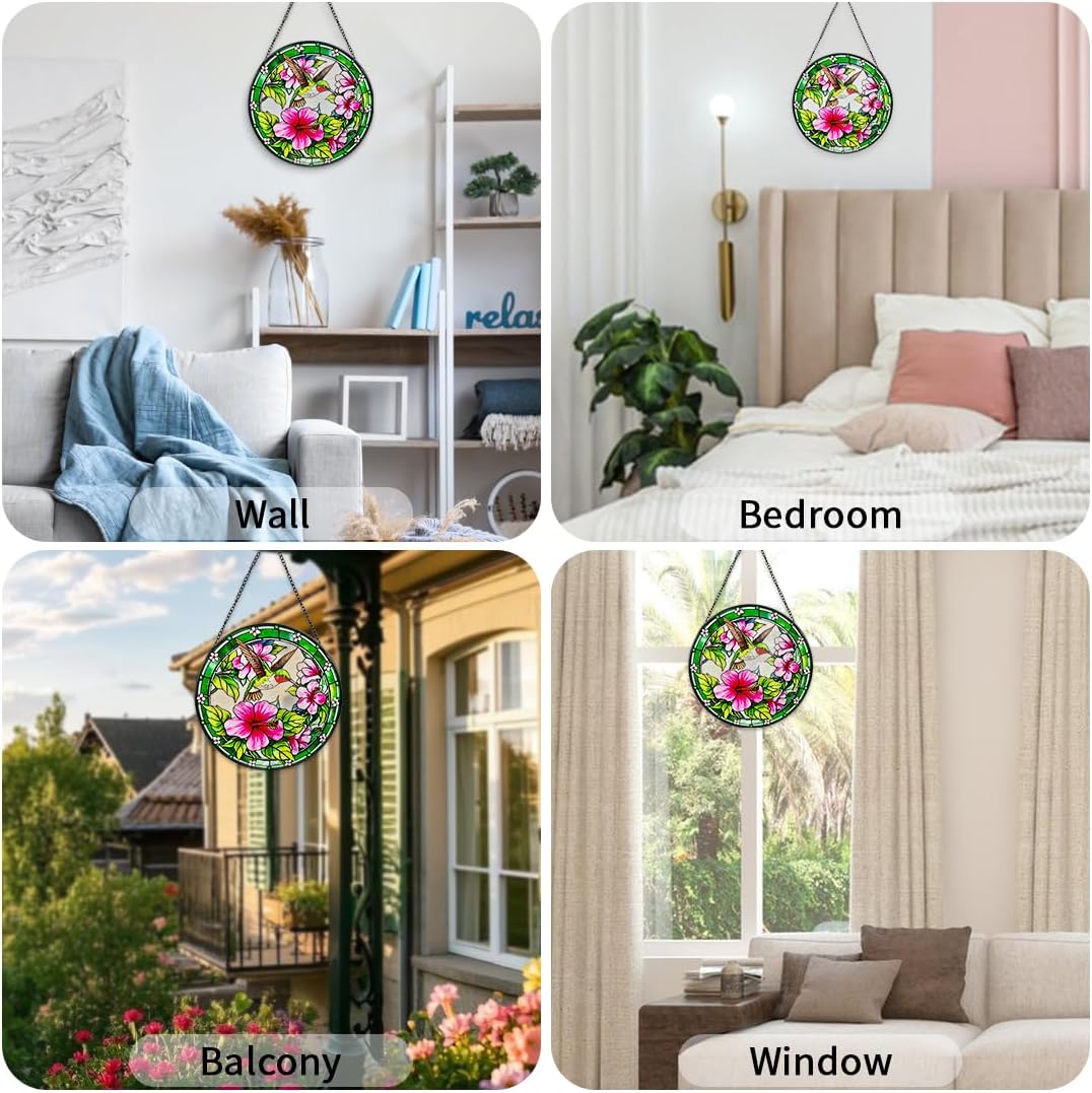 Hummingbird Suncatchers for Windows Hanging - 8 inch Stained Glass Sun Catchers Indoor Window, Stain Glass Window Hanging for Home Garden Decor, Gifts for Holiday or Wall Art