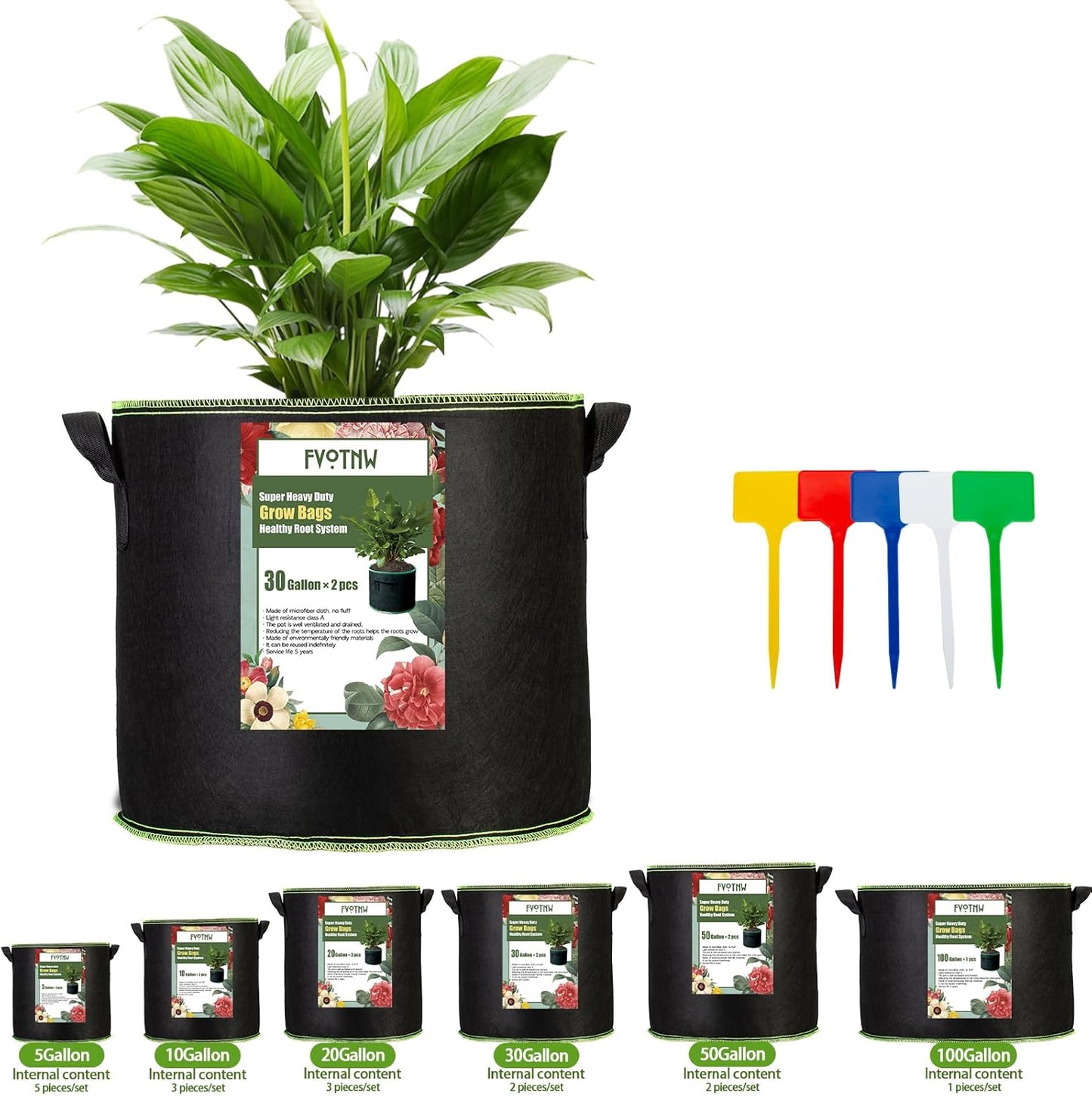 3-Pack 15 Gallon Plant Grow Bags, Thickened Nonwoven Fabric Pots with Handles,Durable Garden Planters Aeration Gardening Container to for Plants, Vegetables, and Flowers