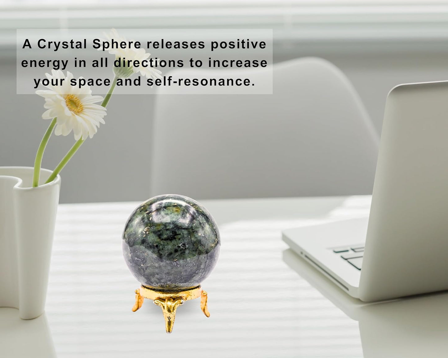 Amazing Gemstone Green Jade Crystal Ball with Stand - 2 Inches Crystal Sphere Meditation Balls for Witchcraft and Decorative Balls