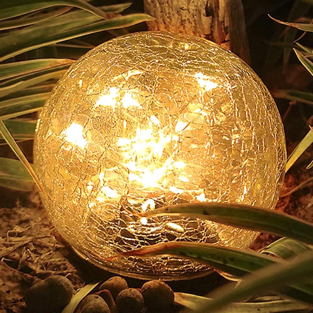 TOMEX Solar Garden Lights, Cracked Glass Ball Waterproof Warm White LED for Outdoor Decor Decorations Pathway Patio Yard Lawn, 1Pack (4.7")