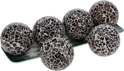 6 PCS 2.5inch Glass Mosaic Sphere Balls Round Christmas Table Bowls Vases Centerpieces Set Decorative Orbs Living Room Festival Table Party Wedding Dining Home Tray Solid