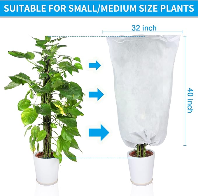 Rohuis Plant Covers Freeze Protection, 2 Packs 32 x 40 inch 2.8oz/yd² Frost Cloth Blankets for Outdoor Plants Tree, Winter Shrub Protector Bags Jackets with Drawstring for Tree Potted Frost Protection