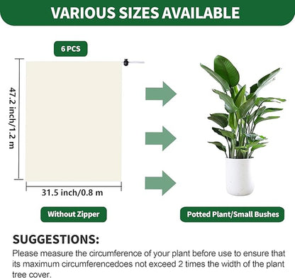 6 Packs Plant Covers Freeze Protection Jacket, 31.5" x 47.2", 2.2 oz Thick Frost Blankets for Outdoor Garden Plant Tree in Winter Cold Weather, Heavy Duty Reusable Frost Cloth Bags with Drawstring