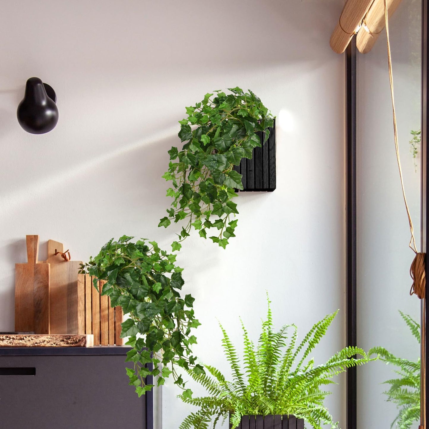 Hollyone 2pcs Artificial Hanging Plants 24" Fake Ivy Vine Faux Ivy Leaves Hanging Plant Greenery for Wall House Room Patio Indoor Outdoor Home Shelf Office Wedding Decor