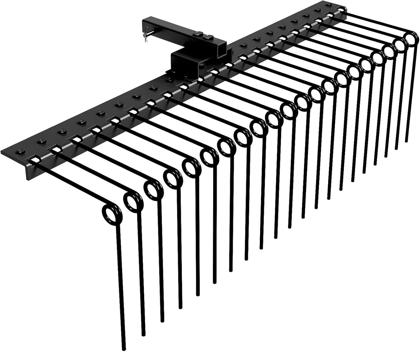 60 in Durable Pine Straw Rake, Steel Spring Landscape Rake Fits 2 in Receiver for Lawn Tractors or ATV/UTV, Black