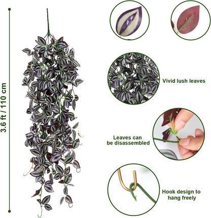 TOCHGREEN 3pcs Artificial Hanging Plants-3.6ft Fake Ivy Vine Purple Fake Ivy Leaves Faux Hanging Scindapsus Vine for Wall House Room Party Garden Indoor Outdoor Decoration