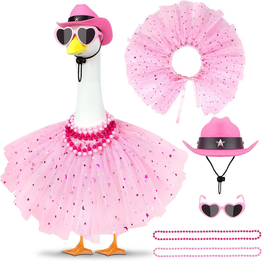 Princess Porch Goose Outfits Summer Goose Clothes, Cute Goose Outfit with Tutu Saree Goose Costume Fits 17-23 inches for Outdoor Garden Lawn Art Decor(Pink)