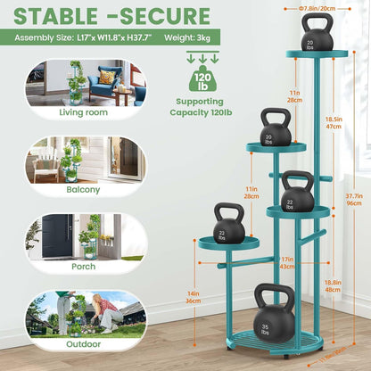 TOSKING 5 Tier Metal Plant Stand Indoor， Plant Shelf, Corner Shelf Flower Pot Stand for Outdoor Plant Stand for Living Room Balcony Garden Patio Bedroom (Blue, 38in)