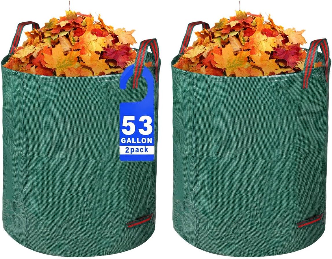 2 Pack Yard Waste Bags 53 Gallon Lawn and Leaf Bags, Reusable Heavy Duty Garden Bags for Collecting Leaves, Waste Container for Clean Up Outdoor Debris Leaves Grass Clippings