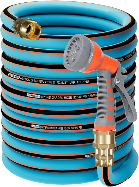 Upgraded Kink Free Hybrid Garden Hose 75ft 5/8", Thickened Heavy Duty Water Hose with Brass Solid Connector，Lightweight Flexible Tough Rubber Hose with Nozzle,Durable Yard Outdoor Hose