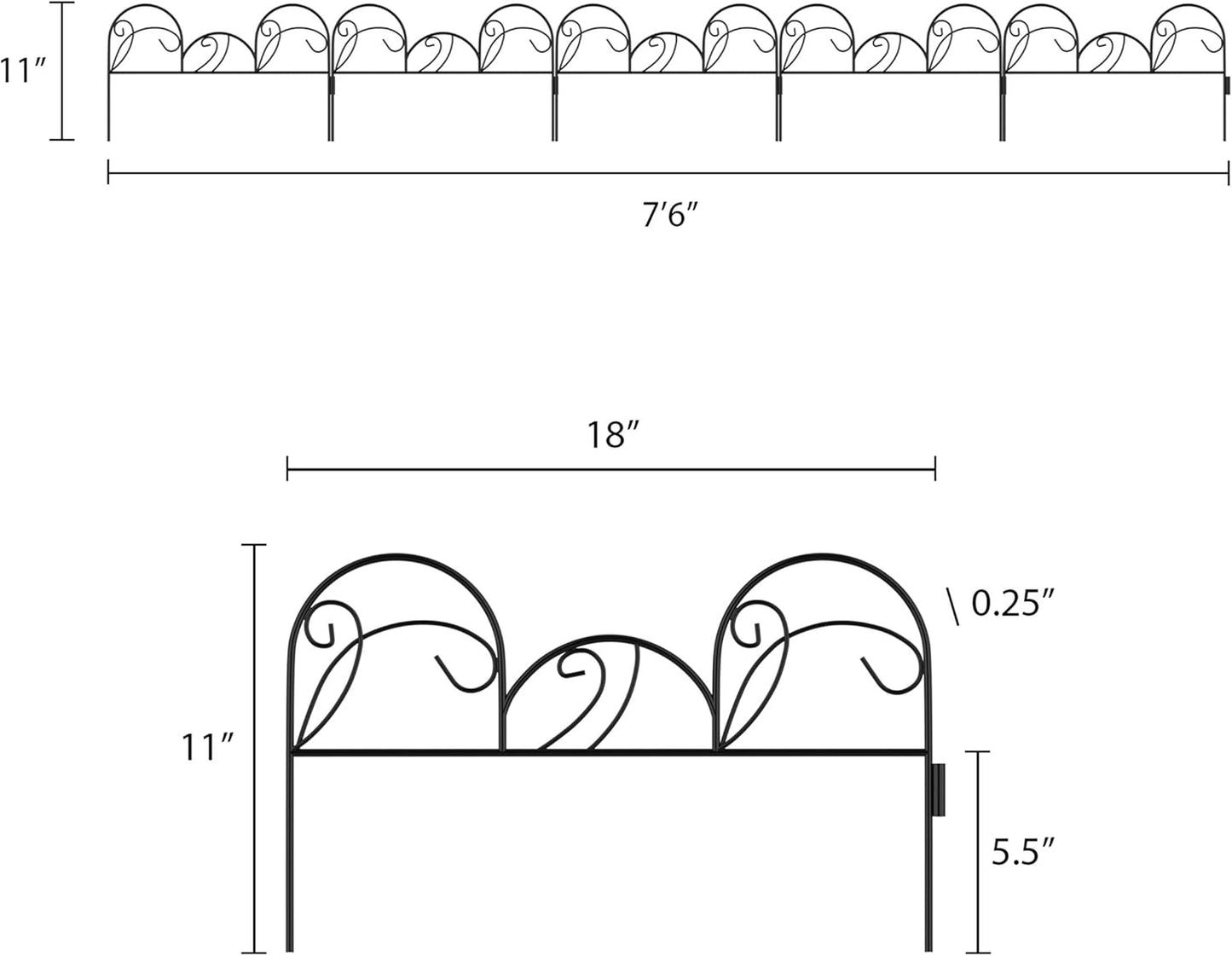 Metal Garden Fencing- Set of 5 Panels of Mimosa Decorative Edging Flower Beds & Landscaping- Interlocking, Flexible Design in Black by Pure Garden